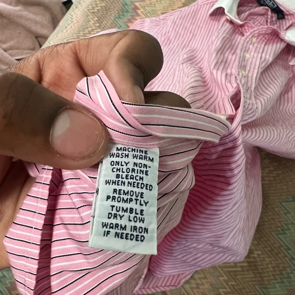 Polo by Ralph Lauren Pink Stripe Contrast Collar Dress Shirt 16.5 - Picture 10 of 11